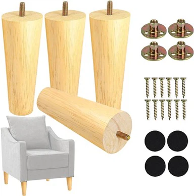 Patas redondas para muebles de madera maciza de 6 pulgadas
